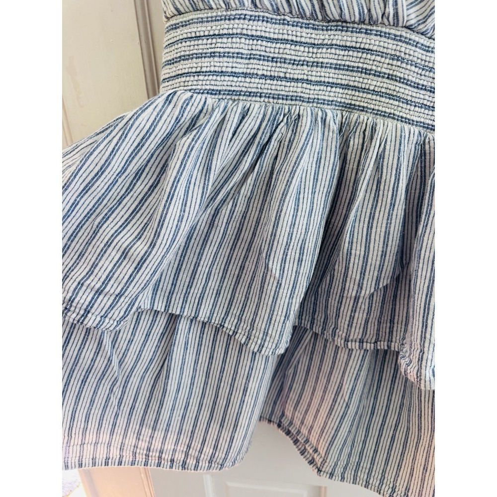 American Eagle Striped Tiered Ruffle Mini Dress Blue White Linen Blend Size S - Picture 5 of 8